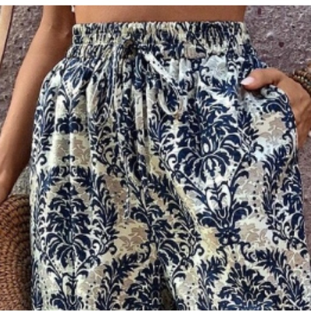 Boho Floral Print Stretchy waist Pockets Joggers Pants - Picture 3 of 4
